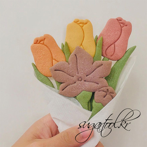 [sugartool] 플라워 쿠키 컷터와 스템프 셋트 시리즈 No3 큰사이즈 꽃 쿠키컷터 만들기